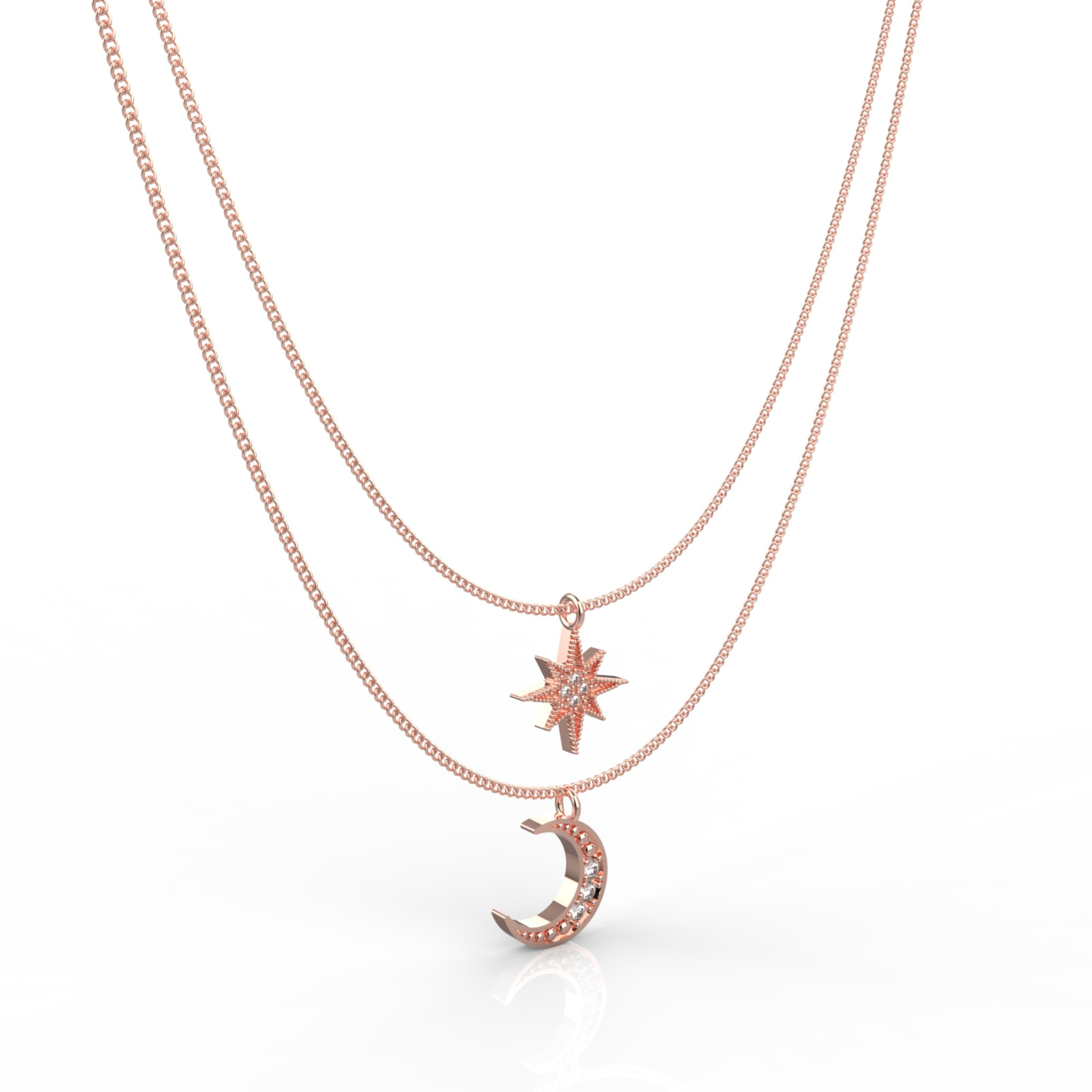 Crescent Moon Star Pendant With Chain, Hallmarked 925 Sterling Silver